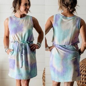 First Love Tie-Dye Mini Dress in Lavender, Mint & Cream